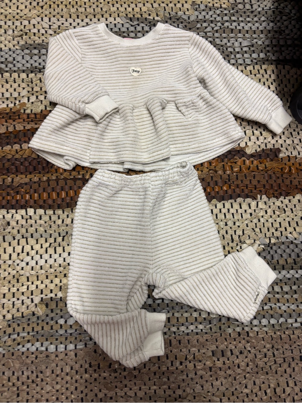 Juicy Couture Cream Ribbed Two-Piece Pajama Set